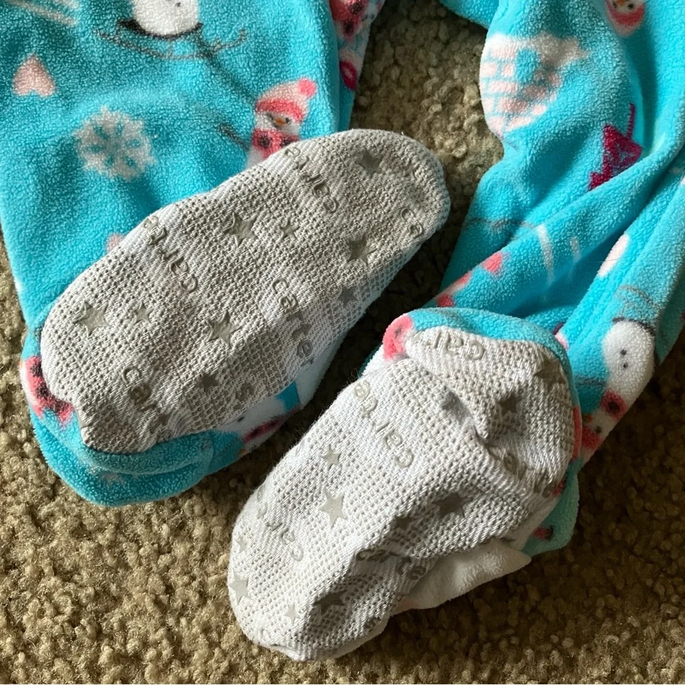 Carter's Blue and White Footies with Enclosed Feet 12M